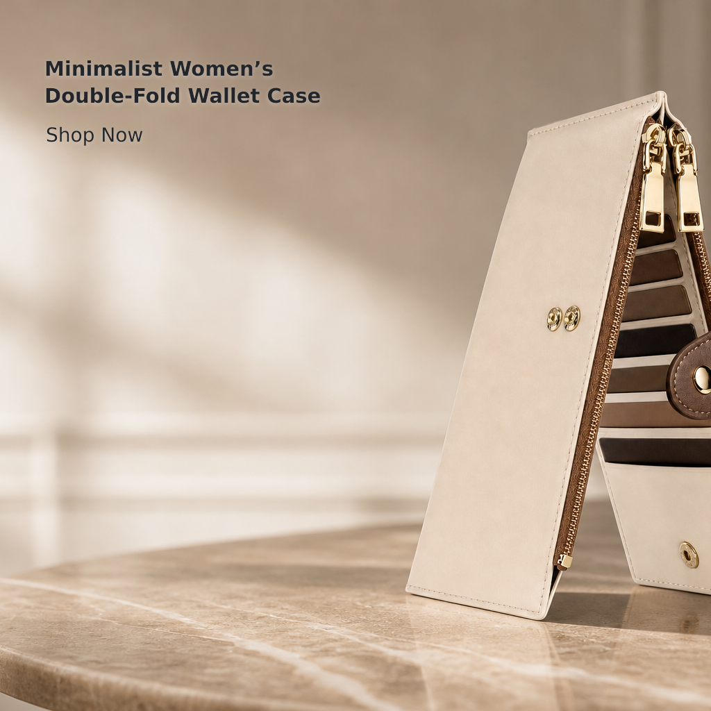 Women’s Large Minimalist Bifold Wallet with Zipper Pocket