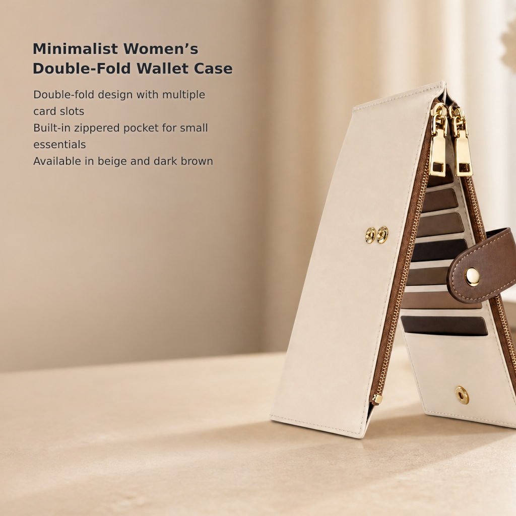 Women’s Large Minimalist Bifold Wallet with Zipper Pocket